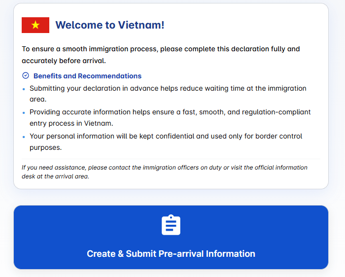 Vietnam vstupní formulář